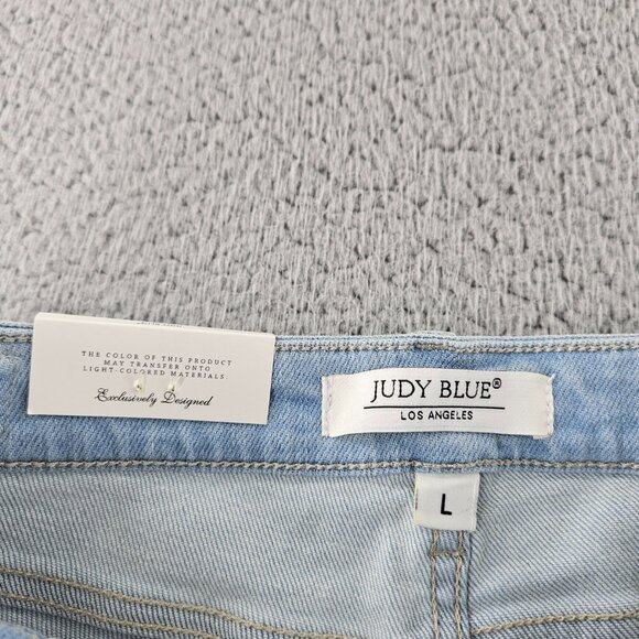 Judy Blue Shorts Womens Large Light Blue High Waist Distressed‎ Denim Raw Hem - Picture 5 of 16